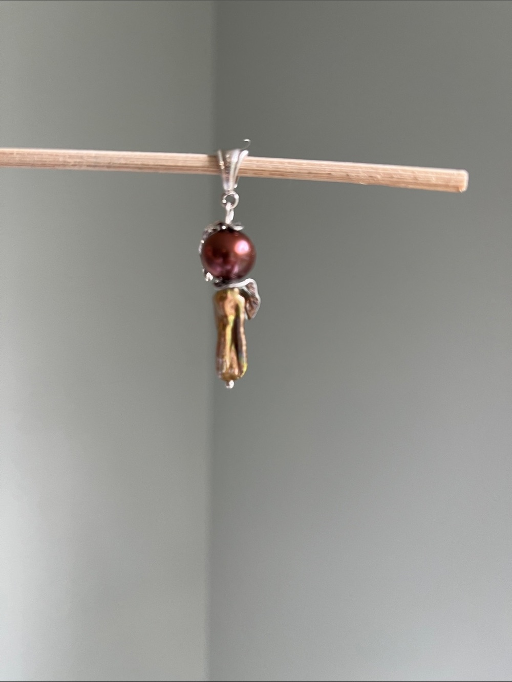 Brown Pearl and Gold Freshwater Pearl Pendant Sterling Silver - Picture 3 of 5